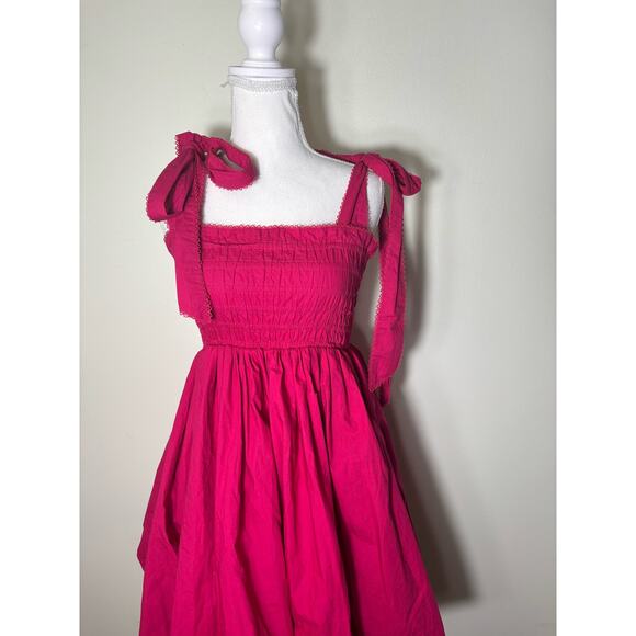 Love Shack Fancy Deep Pink Smocked Bodice with Bubble Skirt Sz S - Picture 1 of 4